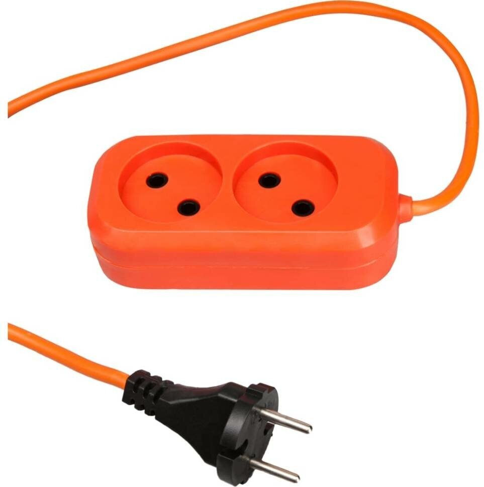 фото Сетевой удлинитель МПП удлинитель У-2-1,5, 1300 Вт, 6А, 2гнезда, 1,5 м, без заземления, оранжевый, ПВС, 2x0,75 999000000003301