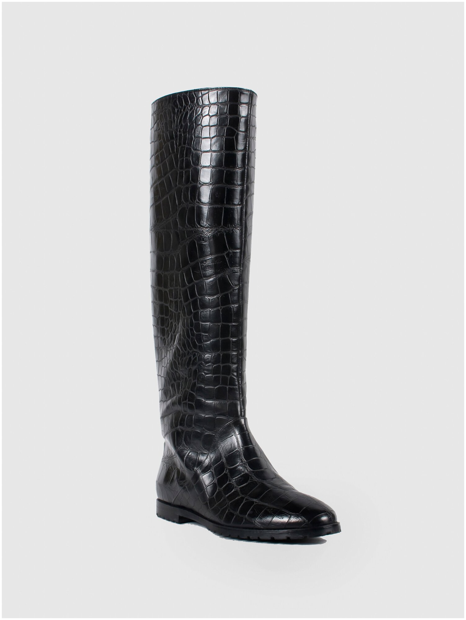 Женская обувь E-SKYE  сапоги модель Трубы натуральная кожа- наплак тисненная под крокодил черный цвет
