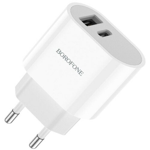 Сетевое зарядное устройство Borofone BA62A, USB, Type-C, 2.4 А, белое сетевое зарядное устройство borofone l usb a l usb c порты l быстрая зарядка qc3 0 pd20w l с кабелем type c lightning l белое