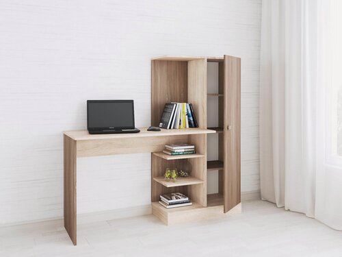 Изображение товара Компьютерный стол Квартет-6 Дуб Сонома/Ясень Шимо ЛДСП с полками, для спальни, гостиной, детской, кабинета 1350х1450х500 тэкс