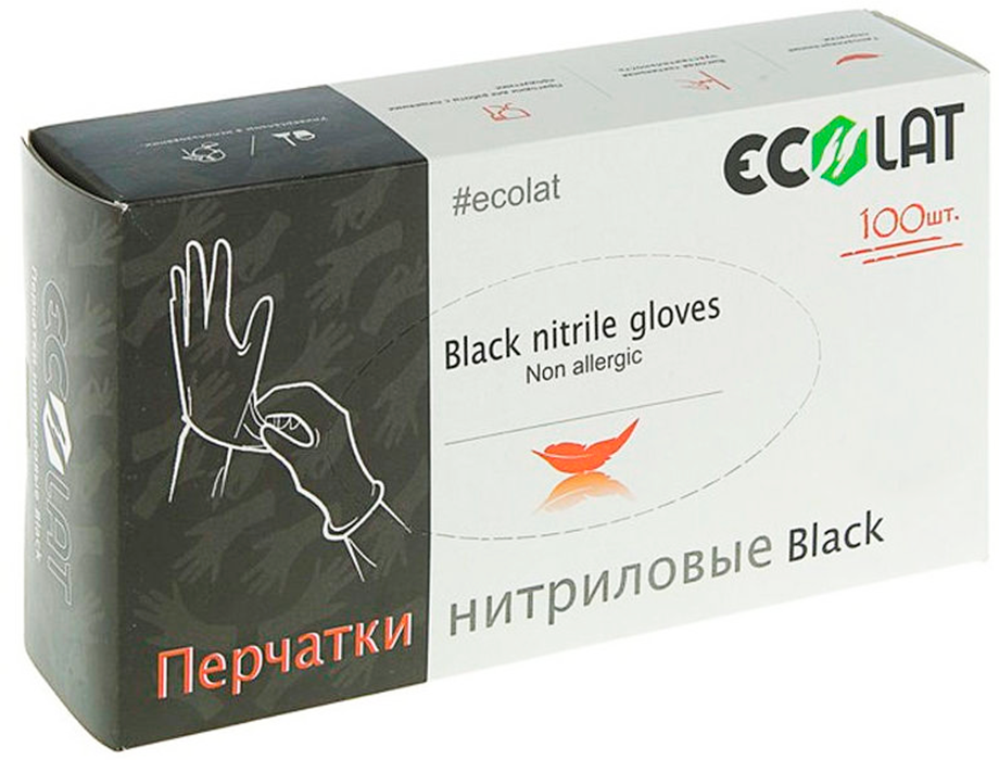 Перчатки нитрил черные S Ecolat 100 шт