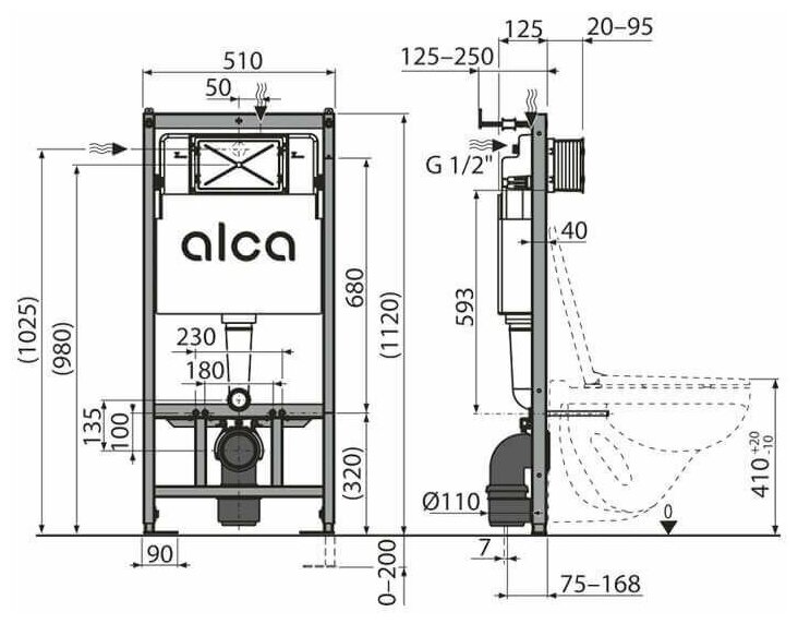 Готовый набор инсталляции Alcaplast AM101/1120 с белой панелью смыва M70+унитаз подвесной Bahenberg Lasberg B20-10 - фотография № 5