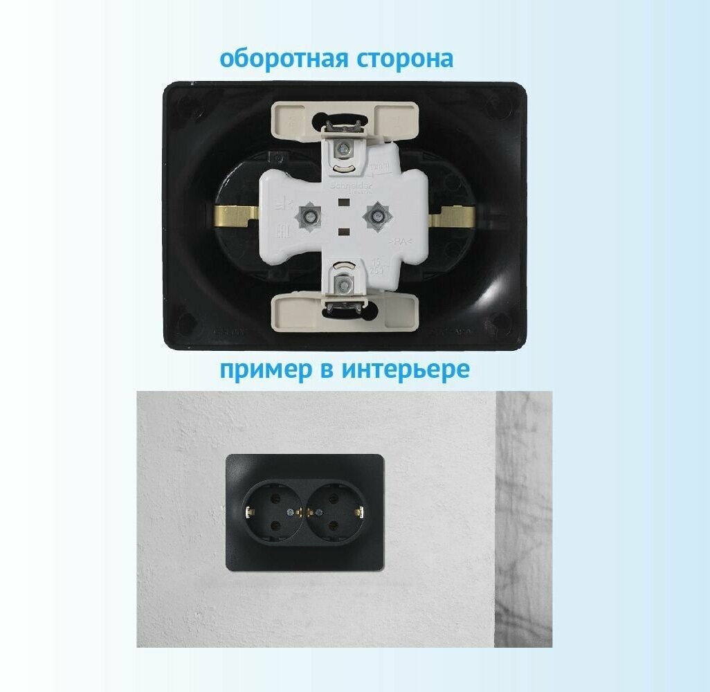 Розетка двойная с заземлением антрацит Schneider Electric Glossa (комплект из 3 шт) - фотография № 4