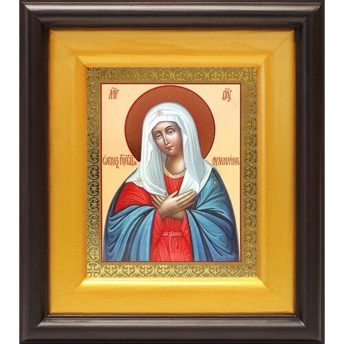 Икона Божией Матери Умиление, широкий деревянный киот 16,5*18,5 см икона божией матери умиление широкий киот 16 5 18 5 см