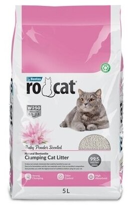 Ro Cat Ro Cat комкующийся наполнитель без пыли с ароматом детской присыпки, пакет (Baby powder) ROCT-1122-PE5L-0100, 4,25 кг