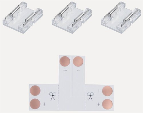 Изображение товара Комплект коннекторов (Т-образный +3 клипсы) для одноцв. светод. ленты 12/24В, COB, IP20.
