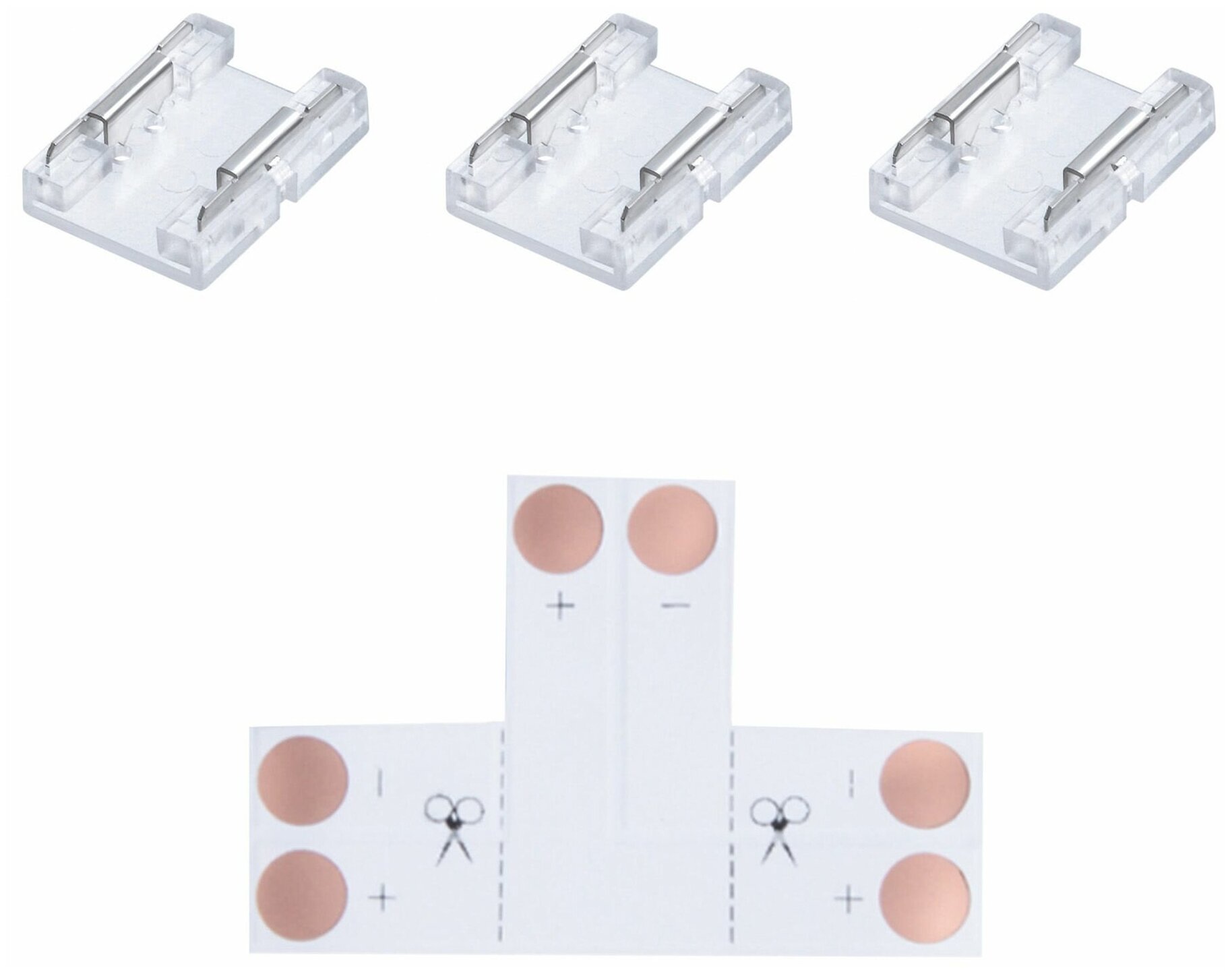 09-96 Комплект коннекторов (Т-образный +3 клипсы) для одноцв. светод. ленты 12/24В COB IP20.