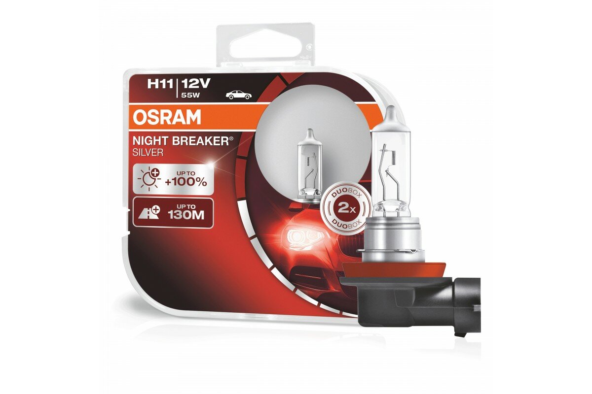 Лампа автомобильная галогенная OSRAM NIGHT BREAKER SILVER H11 64211NBS-HCB 12V 55W PGJ19-2 2 шт.