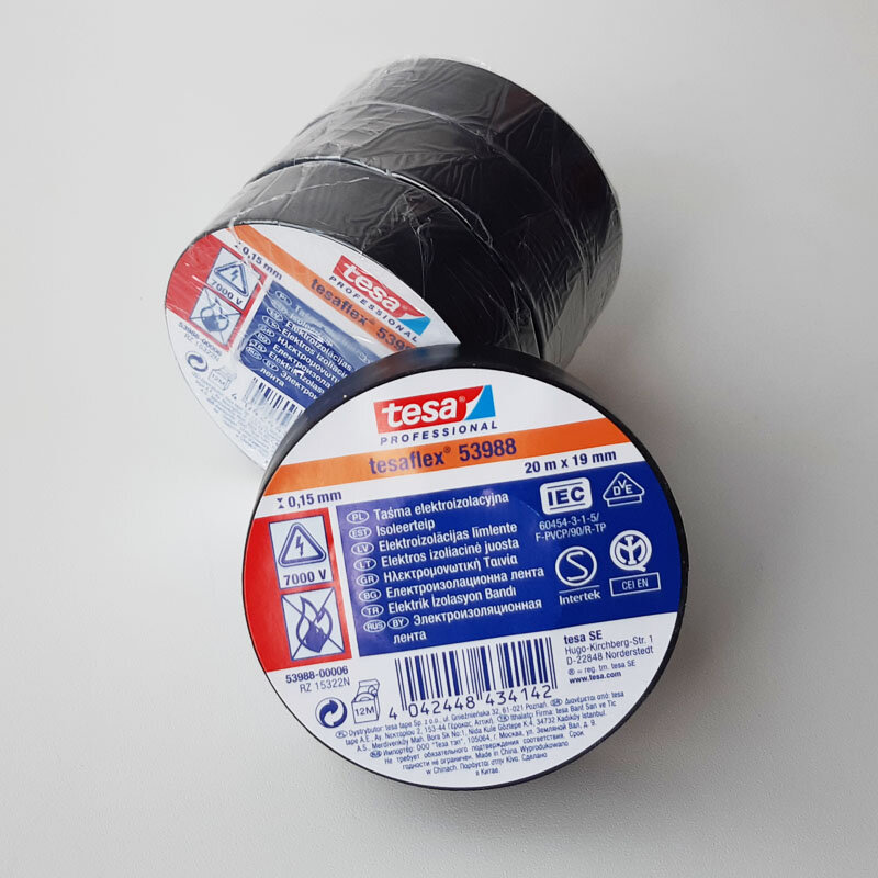 фото Tesa 53988 ПВХ * 4шт по 20метров х 19мм * Изолента пфх термостойкая черная, теса