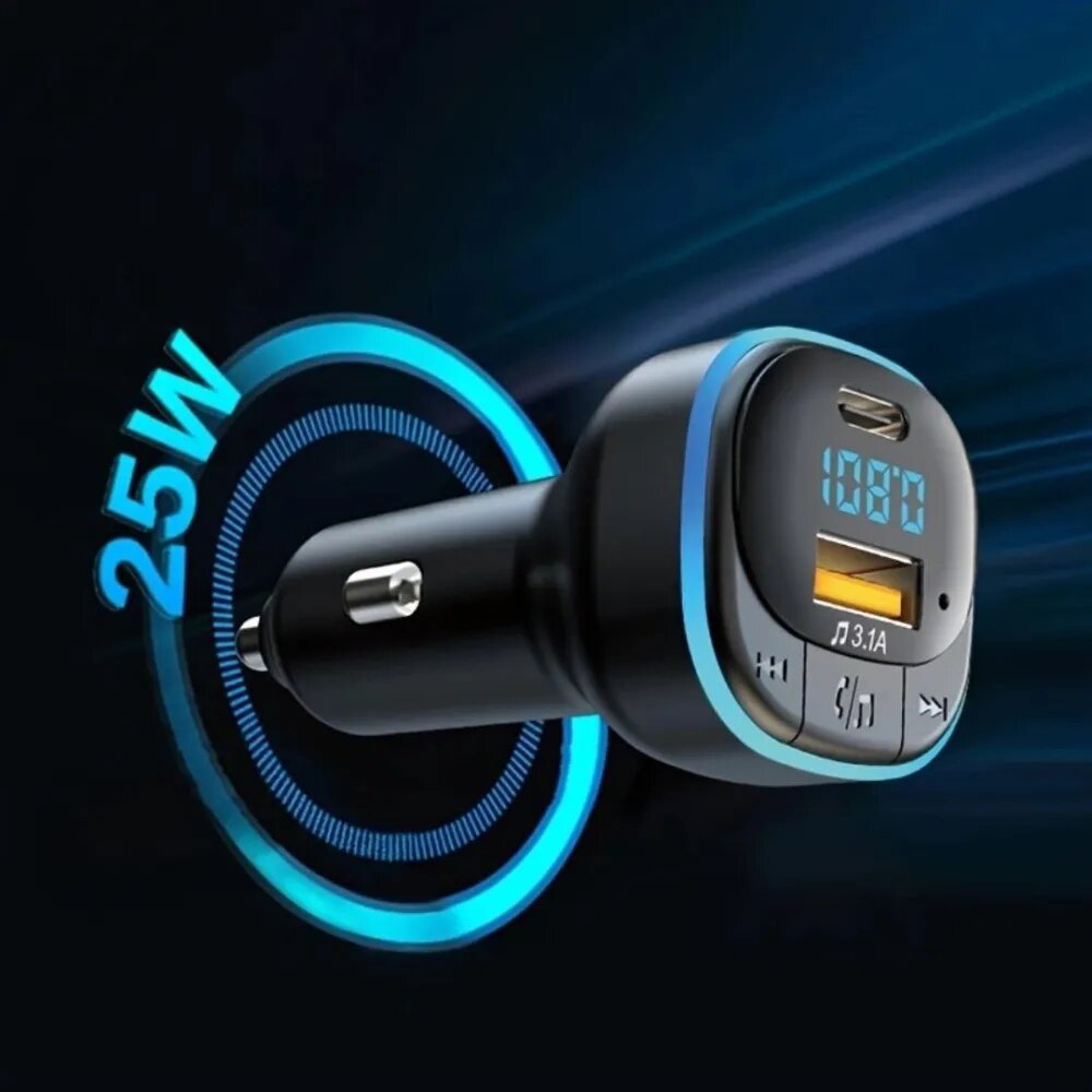 FM трансмиттер Bluetooth / Модулятор автомобильный / Адаптер быстрой зарядки с 2 USB/TUPE-C 2А + 3.1 A черный TS-23