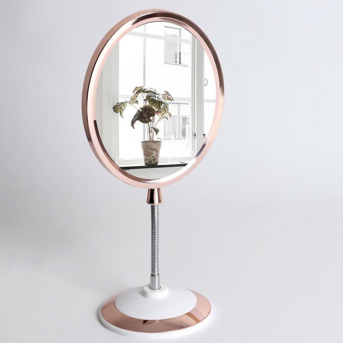 Queen fair Зеркало на гибкой ножке «Овал», двустороннее, с увеличением, зеркальная поверхность 14,5 × 17,5 см, цвет медный/белый
