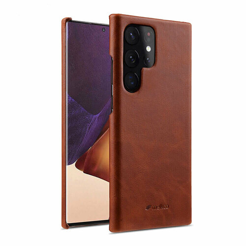 фото Кожаный чехол накладка melkco для samsung galaxy s22 ultra - snap cover, коричневый