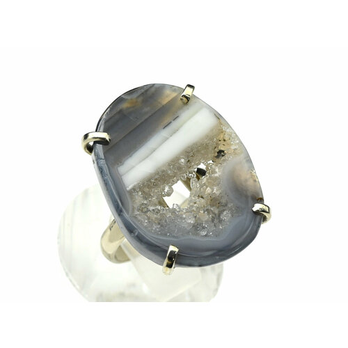 Кольцо Радуга Камня, агат, размер 17, серый