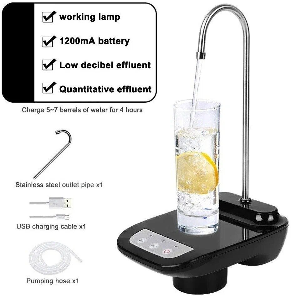 Описание Помпа для воды электрическая на аккумуляторе, зарядка от USB, YH-001, черный - фотография № 2