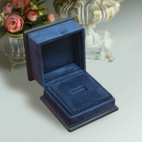Футляры для украшений, Контур-Центр, Футляр для кольца, кожа и алькантара, синий, 8,5 х 8,5 см