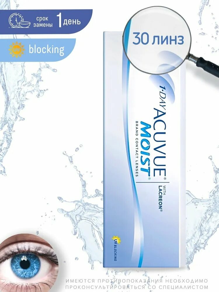 Контактные линзы ACUVUE 1-Day Moist (30 линз) -2.75 R 8.5, однодневные ...