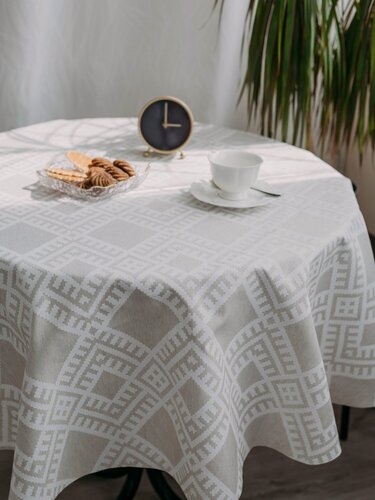 Изображение товара Скатерть на стол для кухни Моготекс овальная, 240*150 см, водо и пятноотталкивающая пропитка, лен/пэ 4953/1