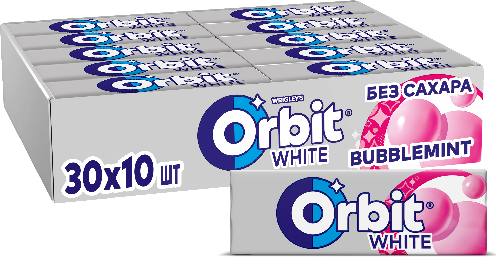 Жевательная резинка Orbit White Bubblemint, без сахара, 30 пачек по 13,6 г — фото 1