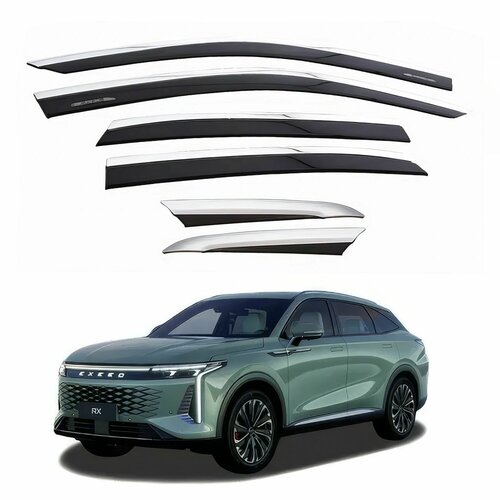 Дефлекторы окон TXR для Exeed RX 2021+ чёрные с хромом 6 шт
