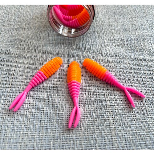 Силиконовая приманка для форели Креветка 55 мм, 10 шт в банке, аттрактант Сыр, цвет Розовый-Оранжевый