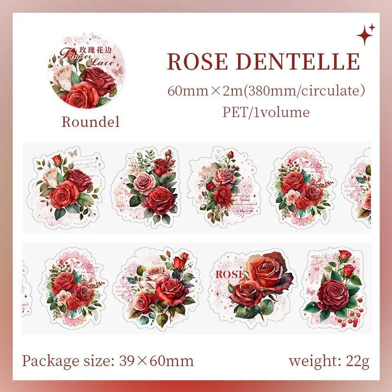 Лента с наклейками YCDBTH для скрапбукинга 60 мм, D Rose Lace