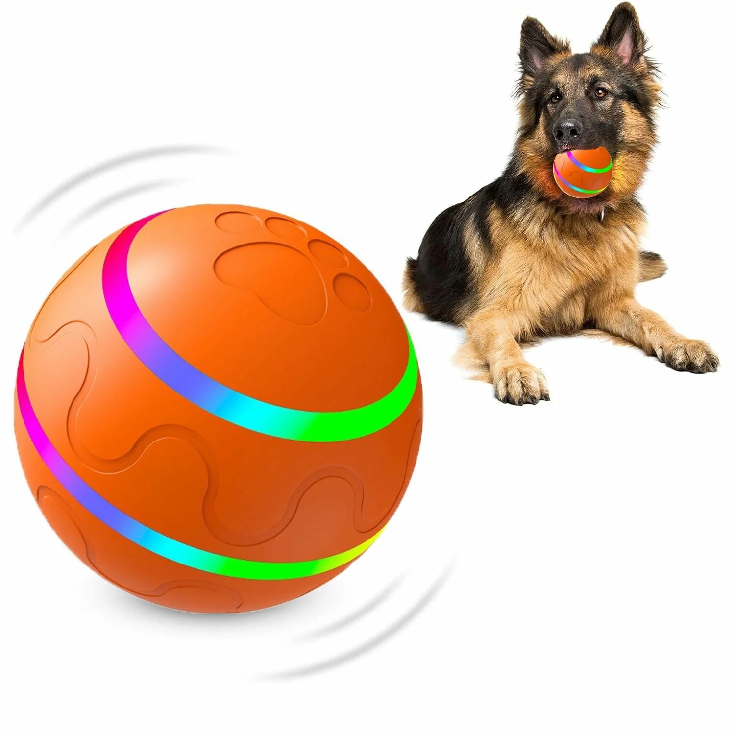 Интерактивные игрушки для собак Dog Ball, прочный автоматический катящийся мяч со светодиодными фонариками для собак мелких, средних и крупных пород, перезаряжаемый через USB