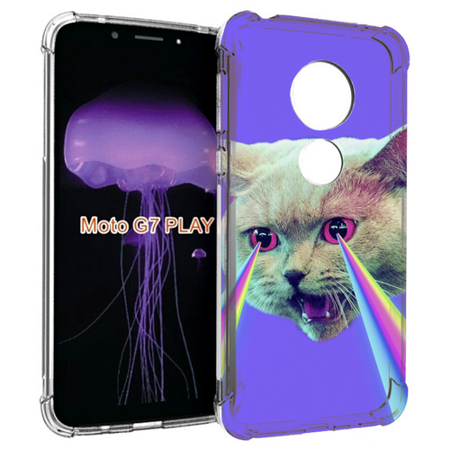 Чехол MyPads кот с радугой в глазах для Motorola Moto G7 Play задняя-панель-накладка-бампер чехол mypads кот диджей для motorola moto g7 play задняя панель накладка бампер