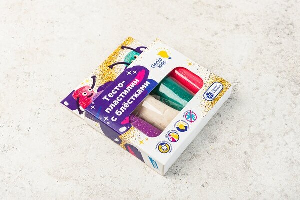 Набор для детской лепки Genio Kids "Тесто-пластилин", с блестками, 4 цвета - фото №2