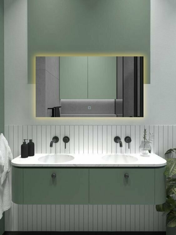 Зеркало для ванной Qwerty 70*90 горизонтальное с тёплой LED-подсветкой - фотография № 1