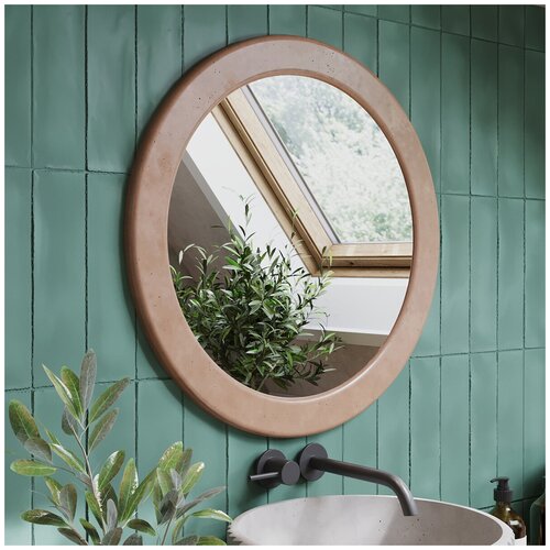 Зеркало для ванной Luna, настенное круглое зеркало в раме 59х59 см, бетон, розовое глянцевое