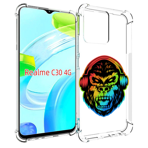 Чехол MyPads Горилла-в-наушниках для Realme C30 4G / Narzo 50i Prime задняя-панель-накладка-бампер чехол mypads порода кошки британская длинная для realme c30 4g narzo 50i prime задняя панель накладка бампер