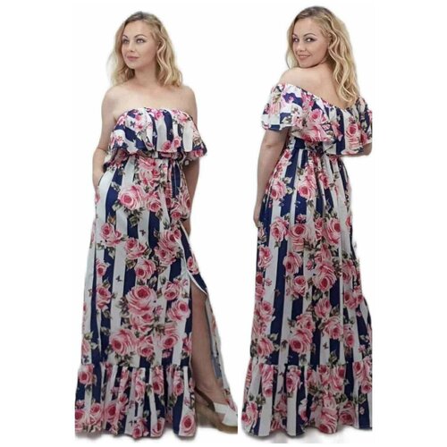 фото Летние платья bgt длинное летнее платье с открытыми плечами. разм.46, черный