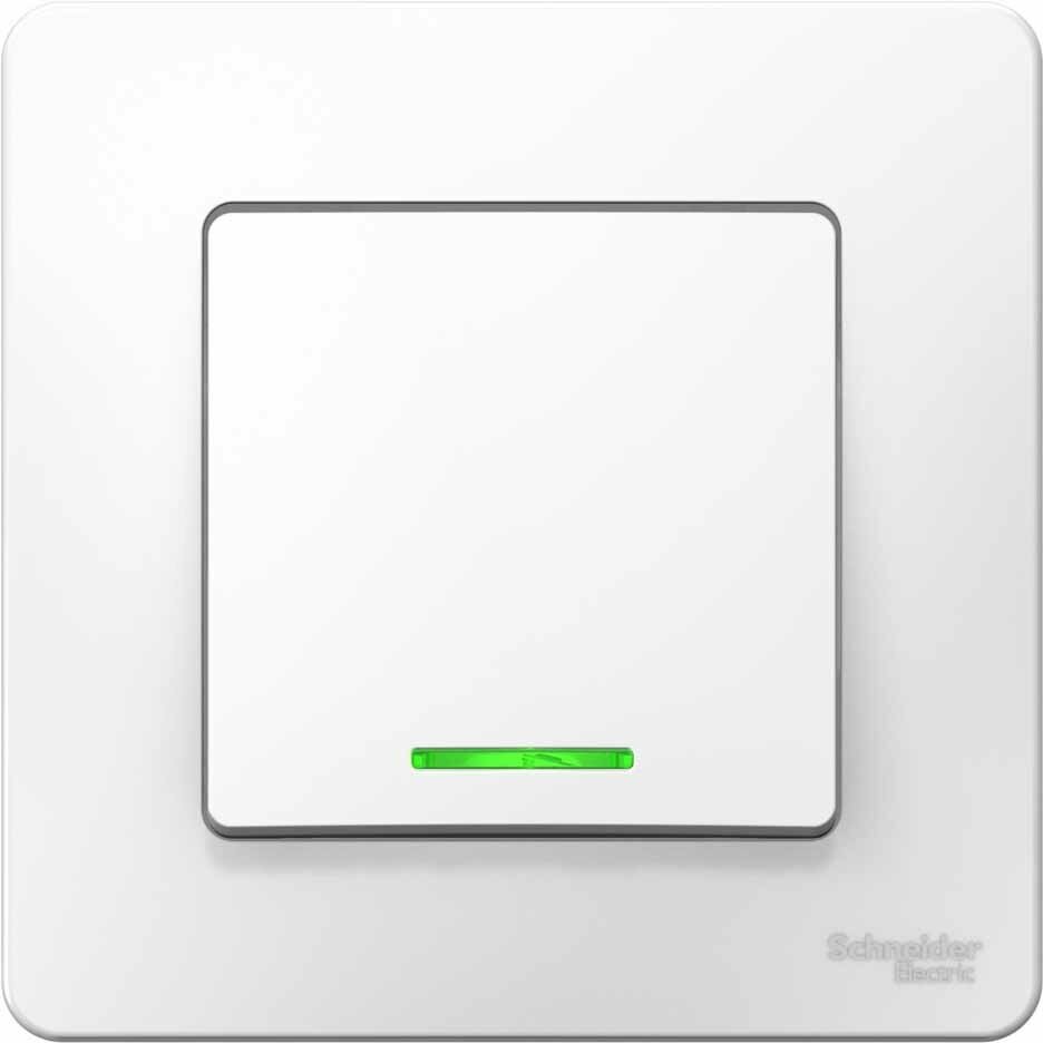 Выключатель Schneider Electric "Blanca", одноклавишный, с подсветкой, 10А, цвет: белый. SE BLNVS010111