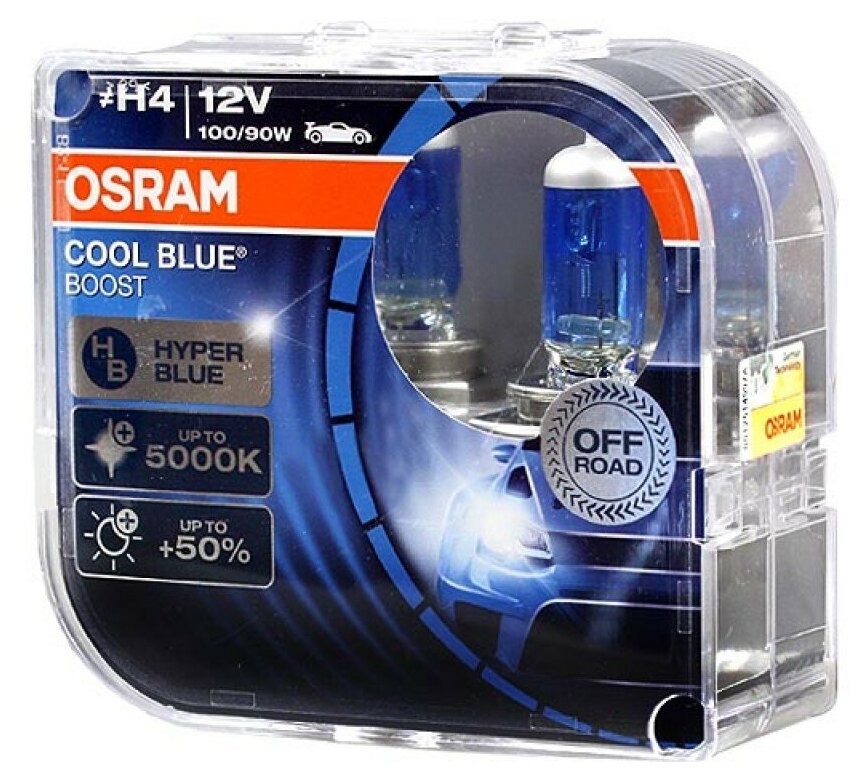 Лампа автомобильная галогенная ⚡️ Osram COOL BLUE HYPER PLUS 62193CBB-HCB 50% ⚡️ H4 ⚡️ 100/90W ⚡️ 2 шт.