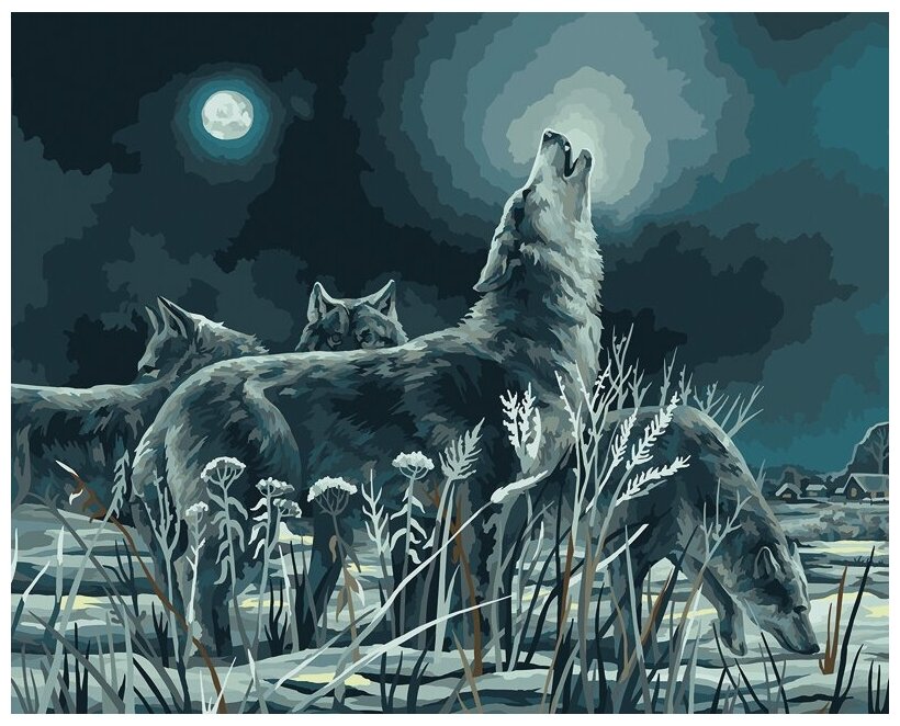 Картина по номерам на холсте ТРИ совы «Ночная охота», 40×50, с акриловыми красками и кистями