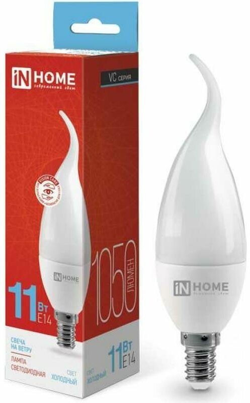 фото Лампа светодиодная led-свеча на ветру-vc 11Вт свеча на ветру 230В E14 6500К 1050лм IN HOME 4690612030494 цена за одну штуку