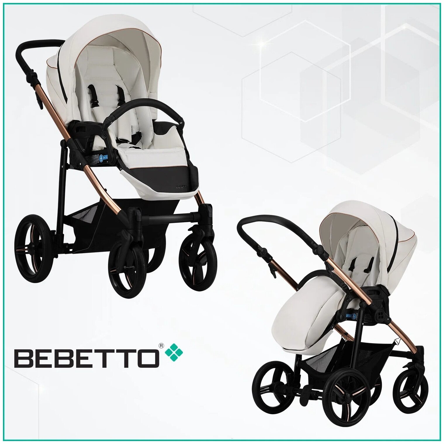 Детская коляска/прогулочная/Bebetto/Nico ESTILO PRO (100% экокожа)/01/рама бронзовая