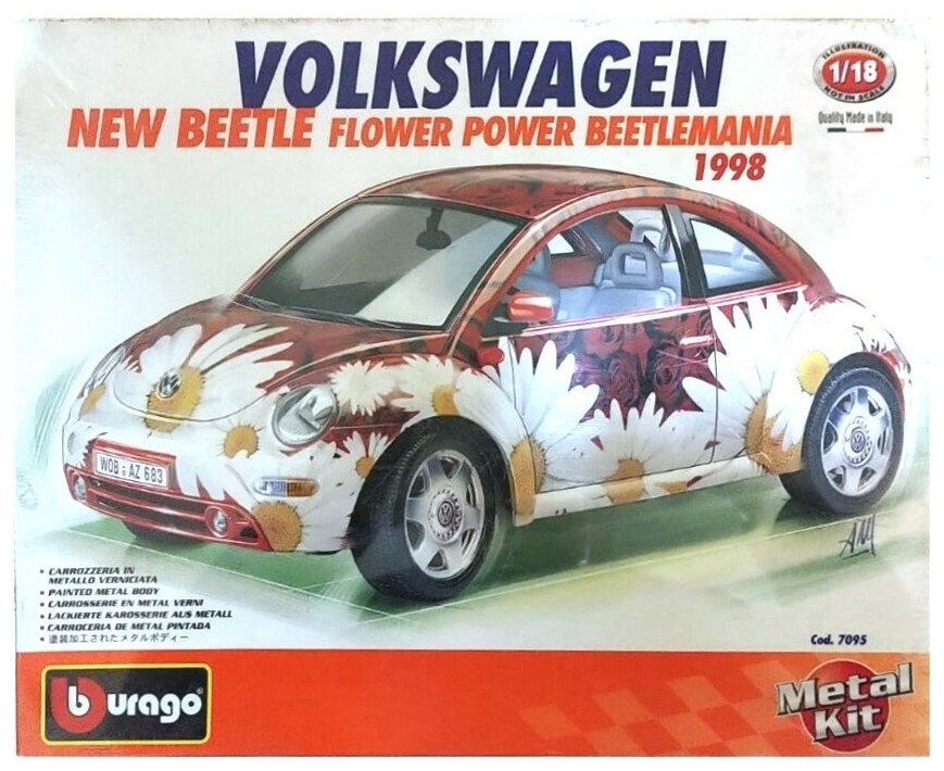 Сборная металлическая модель автомобиля Volkswagen New Beetle 1998 Flower Power Beetlemania 1:18 Bburago 7095