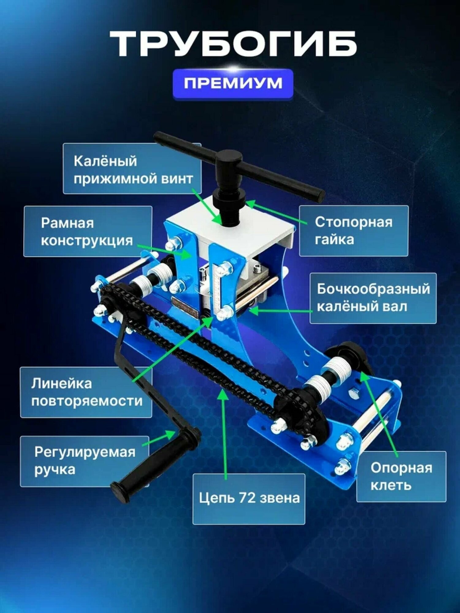 Трубогиб Удачный Премиум + валы для круглой трубы