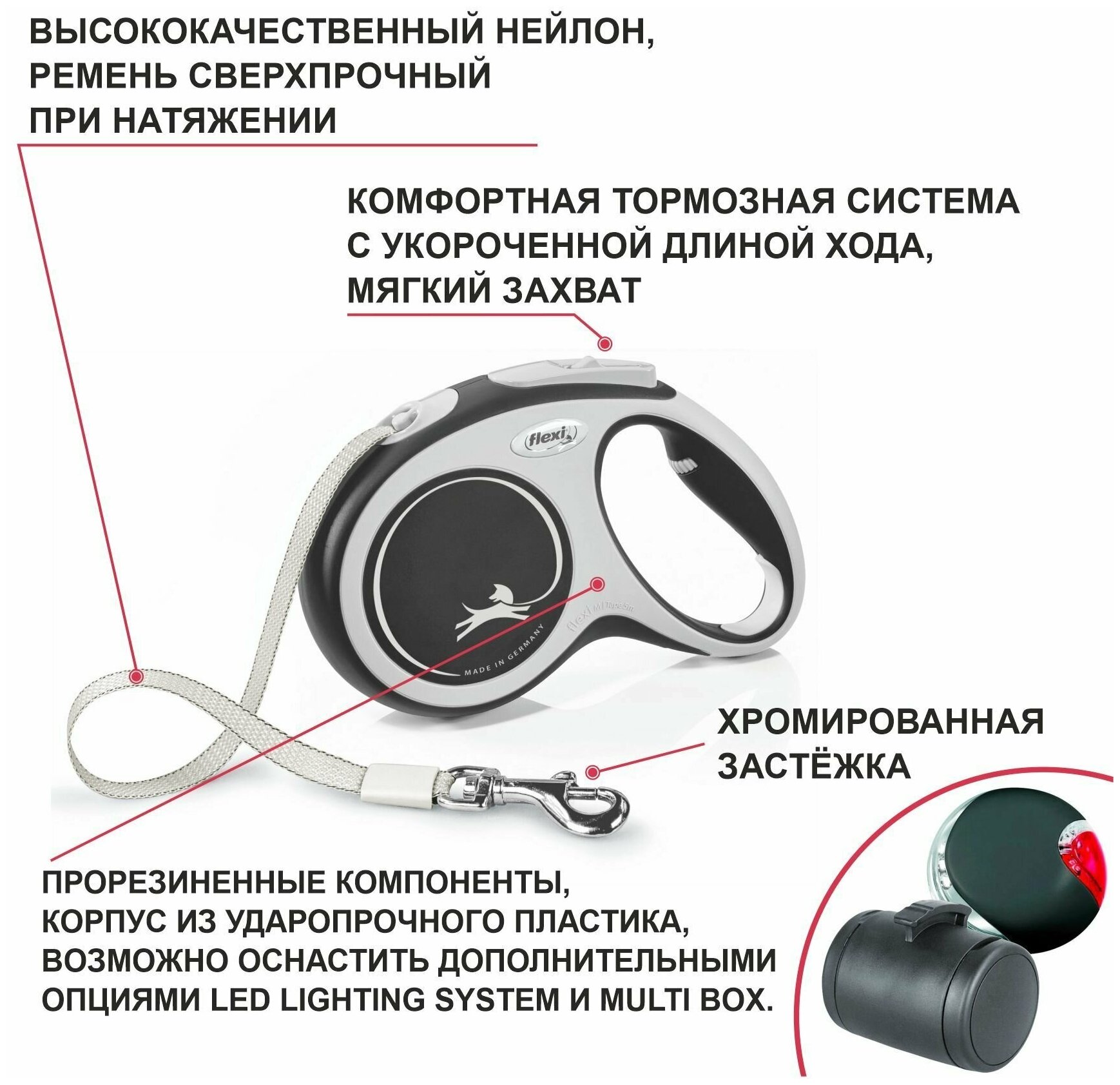 Поводок-рулетка Flexi Classic М 5м до 25 кг, красная - фотография № 4