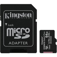 Карта памяти Kingston microSDXC 64 ГБ Class 10, V10, A1, UHS-I U1, R 100 МБ/с, адаптер на SD, 1 шт, черный