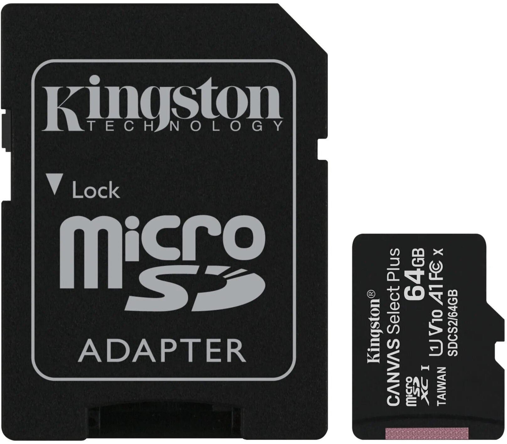 Карта памяти Kingston microSDXC 64 ГБ Class 10, V10, A1, UHS-I U1, R 100 МБ/с, адаптер на SD, 1 шт, черный