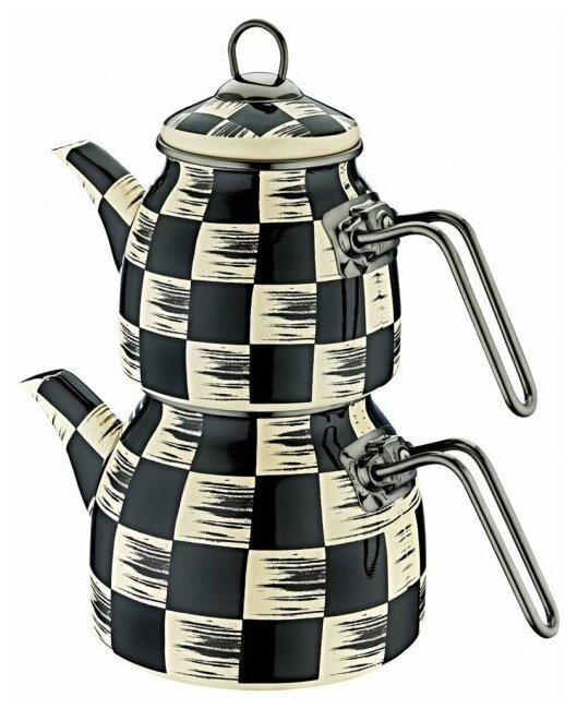 Набор из 2 чайников. O.M.S. Чайник для плиты 2,1 л, заварочный чайник 1 л. Эмалированная сталь. Black.