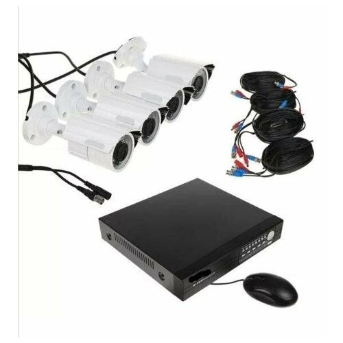 Комплект видео наблюдения на 4 уличные камеры ночного видения с жёстким диском на 250Гб Full HD цилиндрические алюминиевые 2Мп AHDTVI 1379000₽