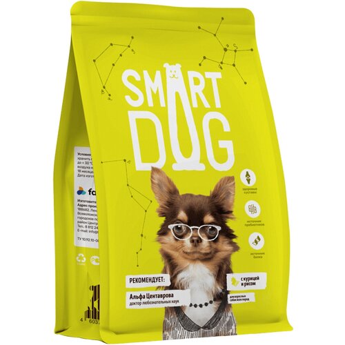 SMART DOG для взрослых собак всех пород с курицей и рисом (3 кг х 4 шт) smart dog сухой корм для взрослых собак с курицей и рисом 0 8 кг 10 шт