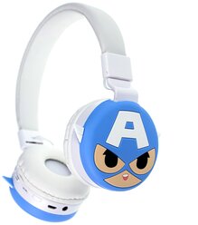 Наушники детские беспроводные, Капитан Америка KR-9900, Bluetooth 5.0, полноразмерные, накладные с микрофоном, белый