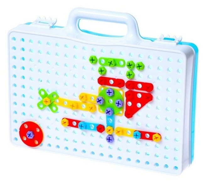 Пластмассовый конструктор в чемоданчике «Создавай и играй» с электрическим шуруповёртом 106 деталей