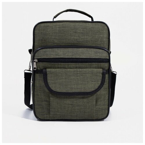 фото Зфтс сумка мужская на молнии, 3 наружных кармана, длинный ремень, цвет хаки