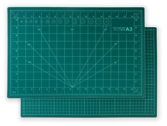 Мат для резки, трёхслойный, 45 × 30 см, А3, цвет зелёный
