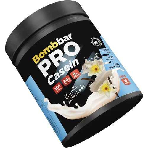 Протеин BOMBBAR PRO Casein, 450 гр., ванильный милкшейк протеин bombbar pro casein 900 гр клубничный милкшейк